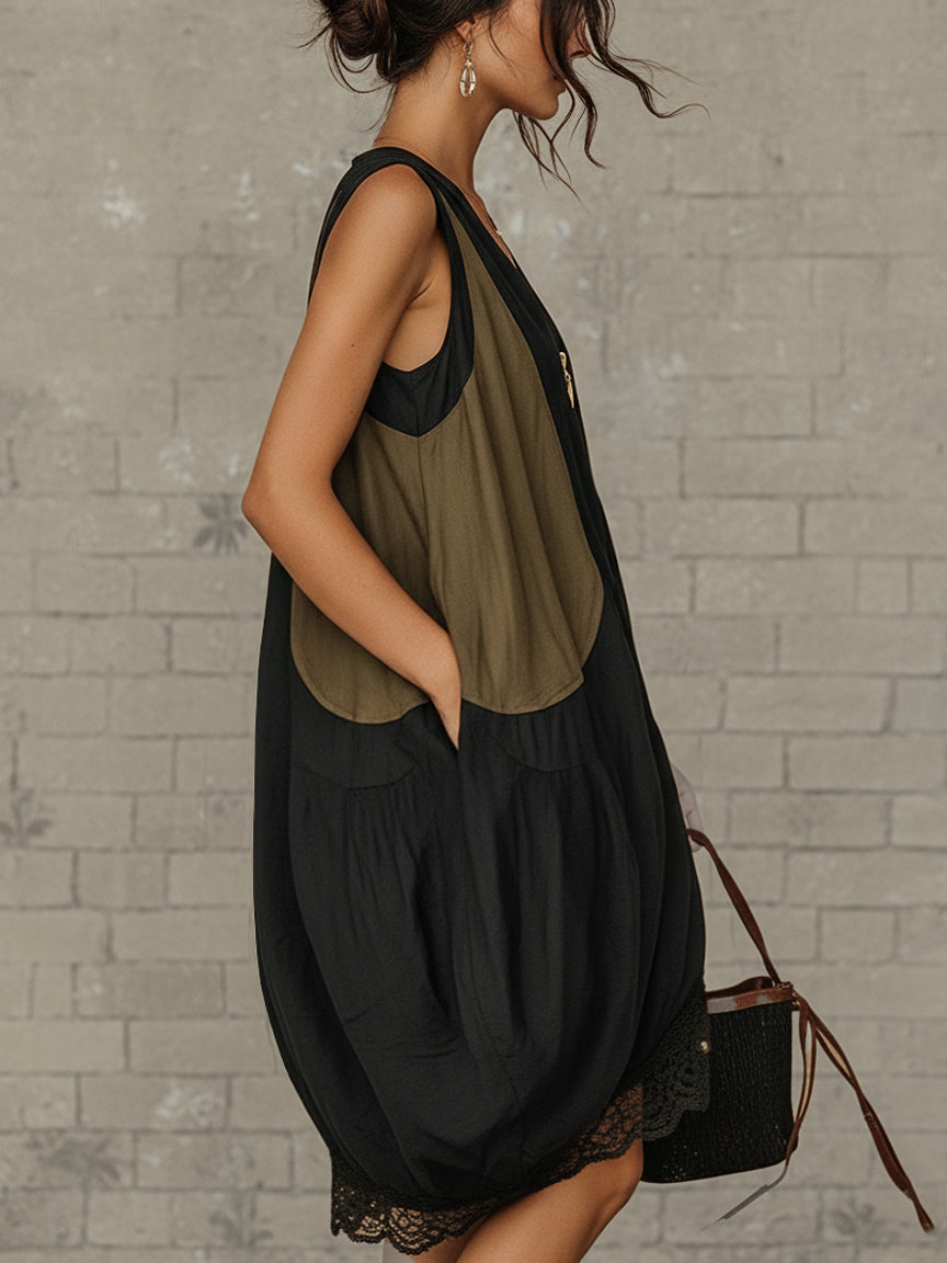Inès | Mini Abito a Tulipano con Zip Frontale Colorblock