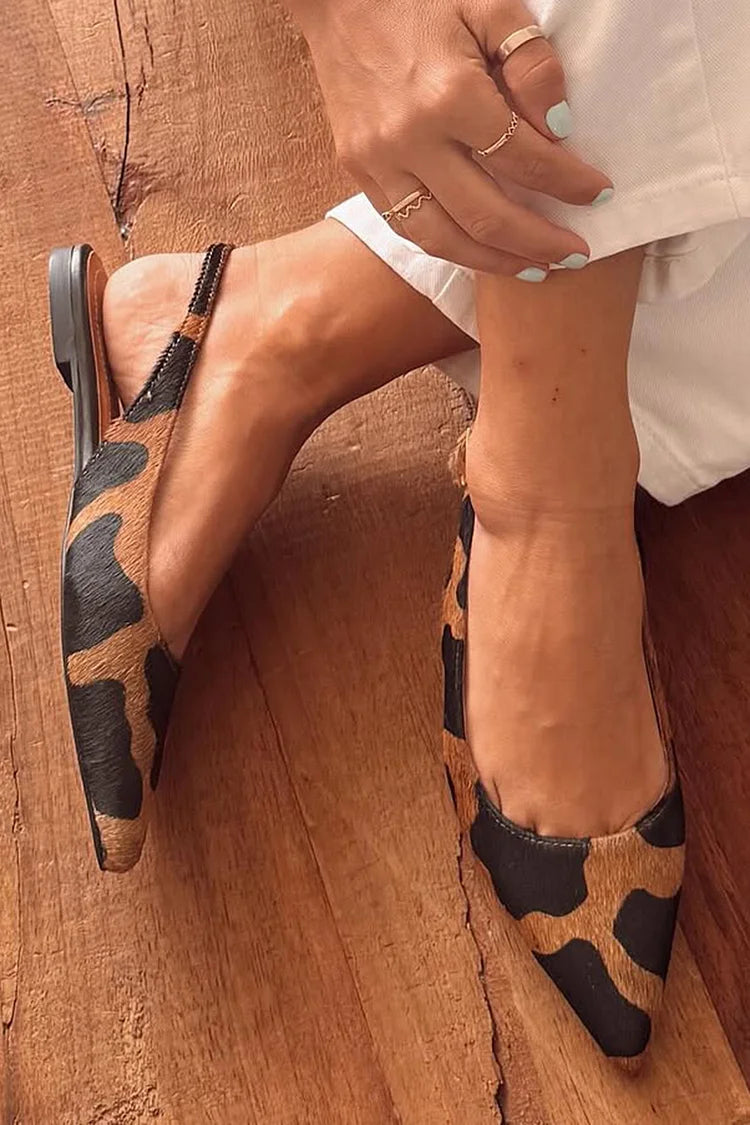 tacchi con tacco largo stampa mucca punta affusolata slingback classici.