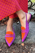 Ballerine Viola Slingback Color Block a Punta con Design Patchwork.