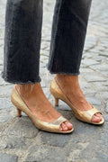 tacchi kitten metallici oro champagne punta aperta chic.