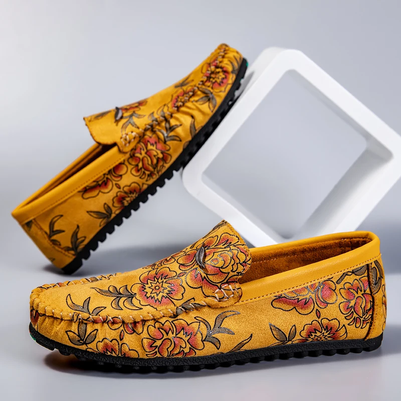 Mocasines de piel con estampado floral