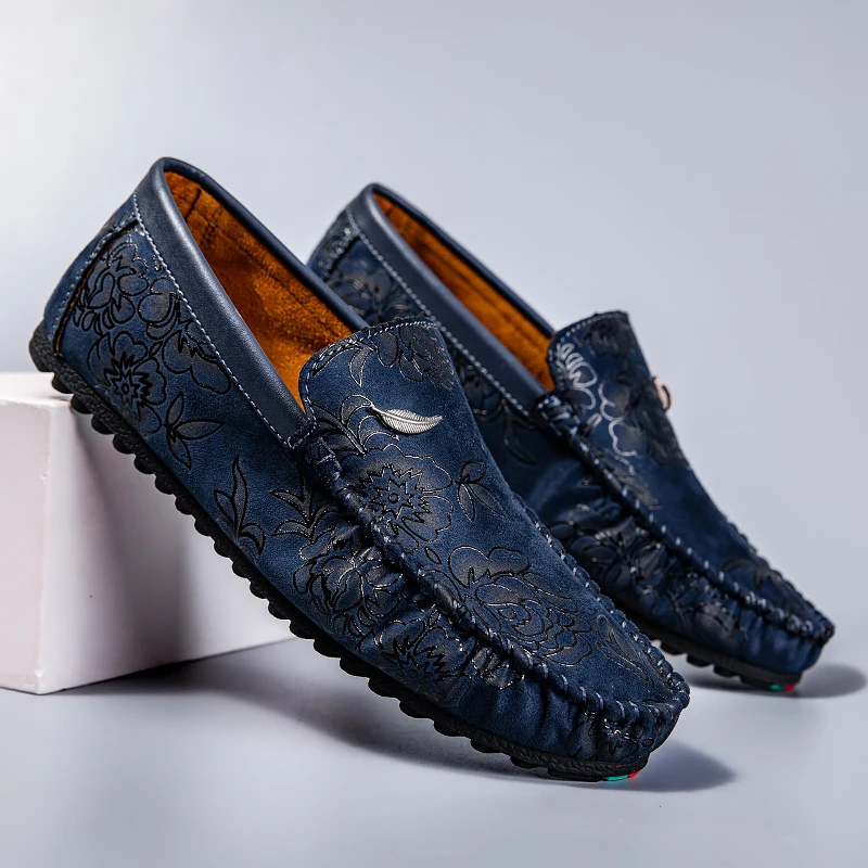 Mocasines de piel con estampado floral