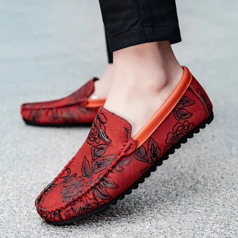 Mocasines de piel con estampado floral