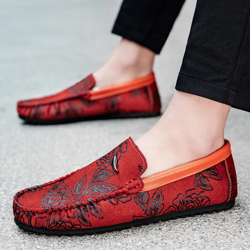 Mocasines de piel con estampado floral