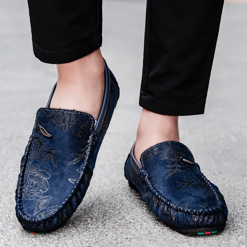 Mocasines de piel con estampado floral