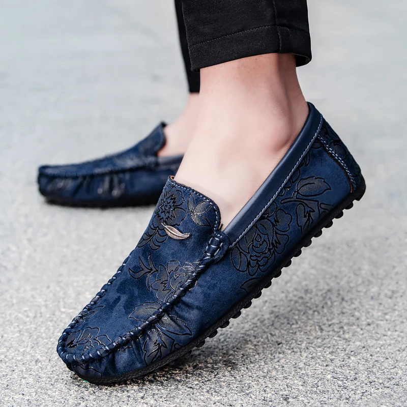 Mocasines de piel con estampado floral