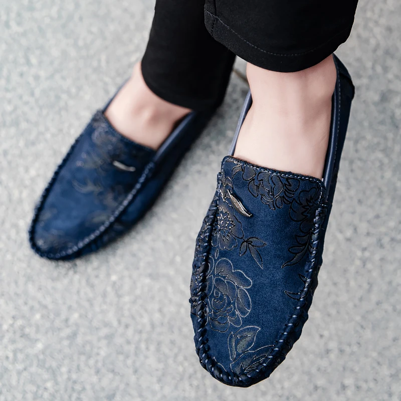 Mocasines de piel con estampado floral