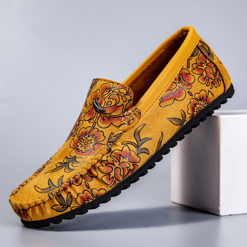 Mocasines de piel con estampado floral