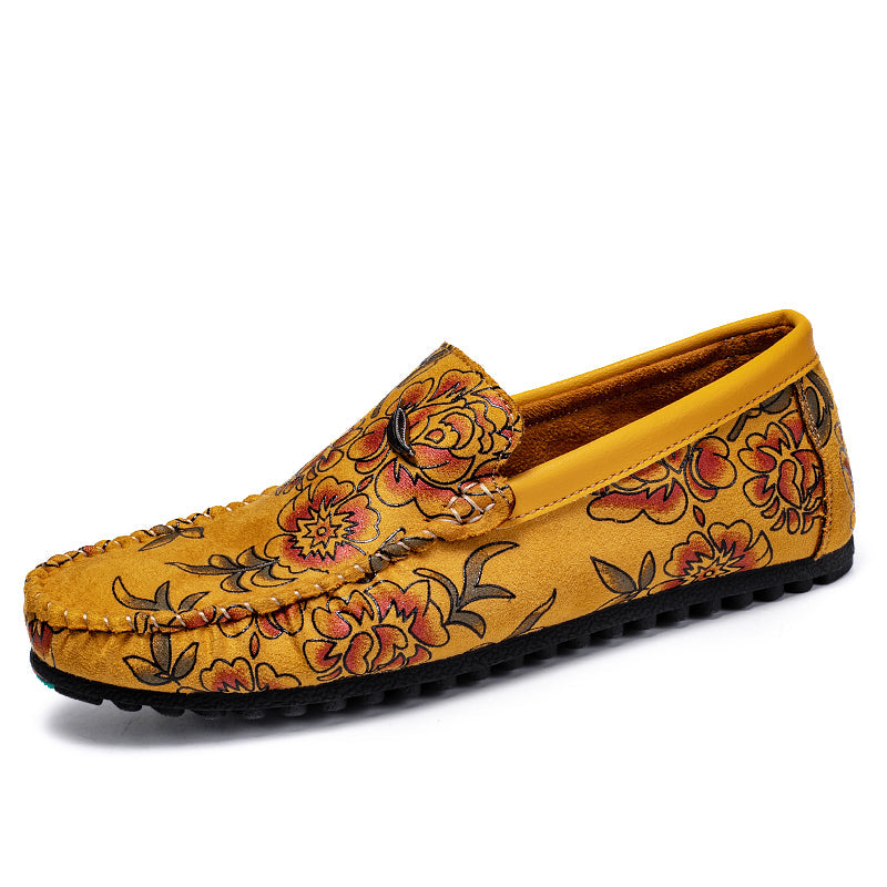 Mocasines de piel con estampado floral