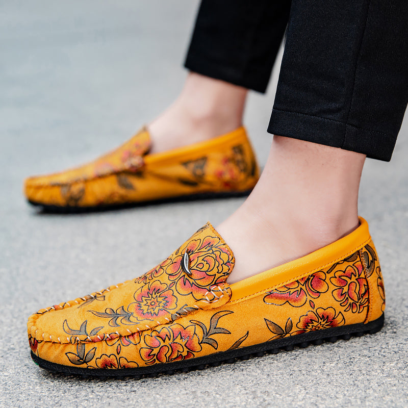 Mocasines de piel con estampado floral