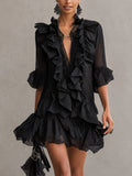 Anaïs | Mini Abito in Chiffon Nero con Volant